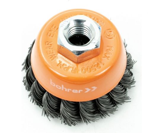 Кордщетка чашеобразная витая, жесткая, 65 мм, толщ. проволоки 0.5 мм для УШМ Bohrer 36200065 