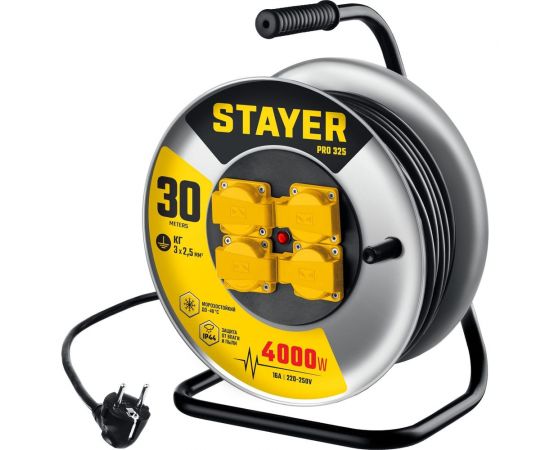 Силовой удлинитель на стальной катушке STAYER Pro 325 КГ 3x2.5 30м 55076-30_z01 