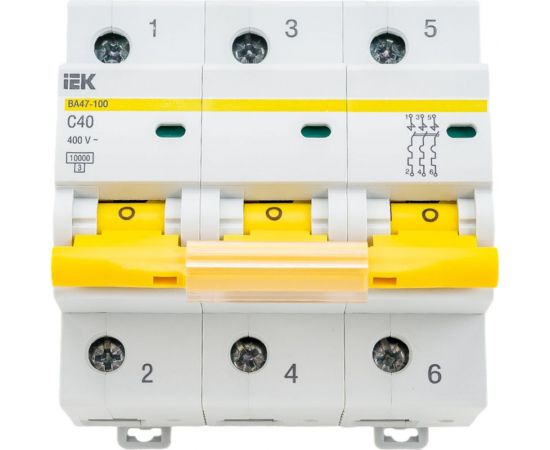 Автоматический модульный выключатель IEK 3п C 40А ВА 47-100 10кА ИЭК MVA40-3-040-C 