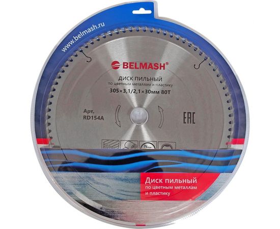 Диск пильный по цветным металлам и пластику BELMASH 305х3.1/2.1х30 мм, 80T Белмаш RD154A 