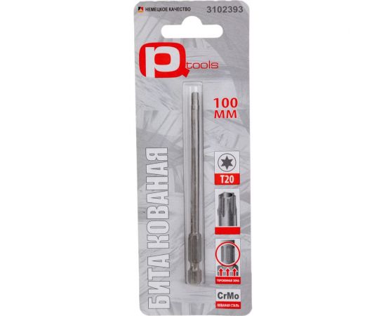 Бита T20, 100 мм, сталь S2, кованая, торсионная, магнит PQTools ЛК-00002958 