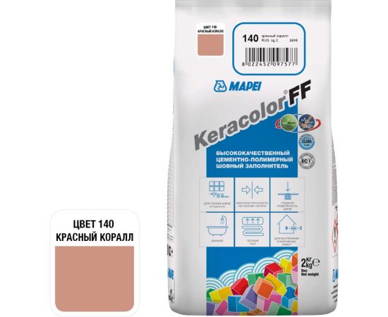 Затирка MAPEI KERACOLOR FF № 140, 2 кг, красный коралл 5QA014002A 