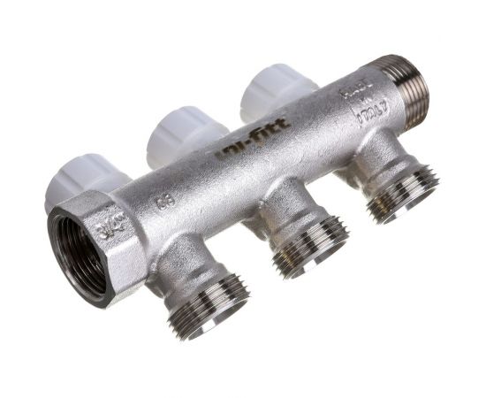 Коллектор НВ 3/4 3х3/4EK Н 40мм никелированный с вентилями Uni-Fitt 402N3330 – изображение 2
