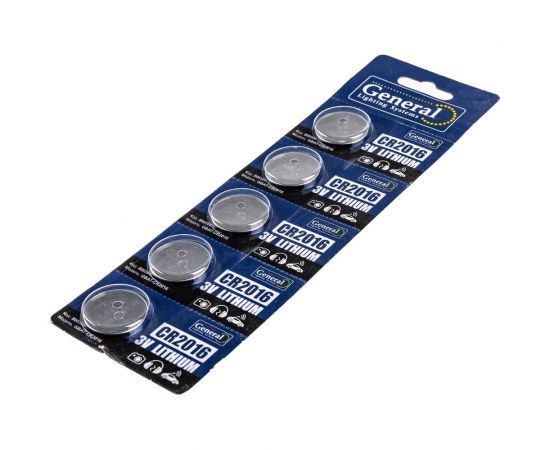 Батарейка General Lighting Systems GBAT-CR2016 кнопочная литиевая 5pcs/card (Рас.0) 800566 – изображение 2