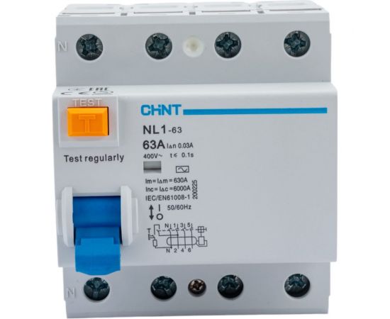 Устройство защитного отключения CHINT NL1-63 6kA 4P 63A 30mA тип AC 200225 – изображение 3