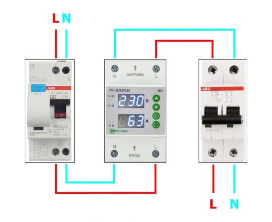 Реле контроля напряжения и тока РЕЛЕОН L+N; 230В AC; 63А, RV122823063 – изображение 3