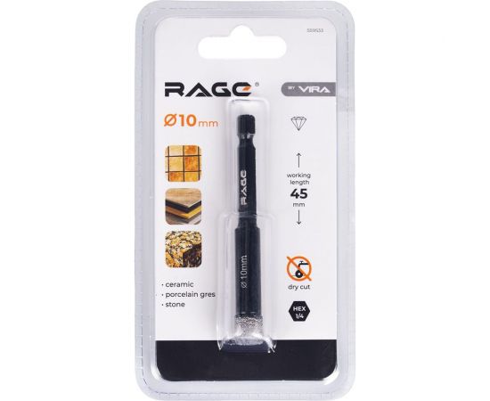 Коронка алмазная по керамограниту 10 мм с шестигранным хвостовиком rage by VIRA 559533 – изображение 4