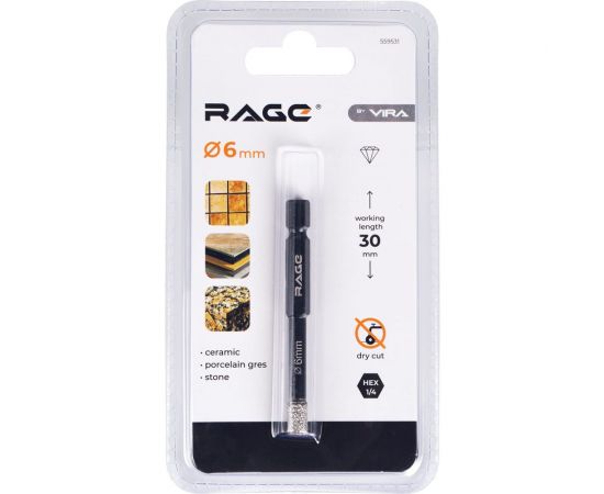 Коронка алмазная по керамограниту 6 мм с шестигранным хвостовиком rage by VIRA 559531 – изображение 4
