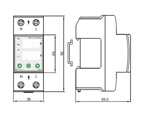 Реле контроля напряжения и тока РЕЛЕОН 1L; 230В AC; 63А, RV121823063 – изображение 4