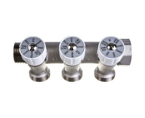 Коллектор НВ 3/4 3х3/4EK Н 40мм никелированный с вентилями Uni-Fitt 402N3330 – изображение 4