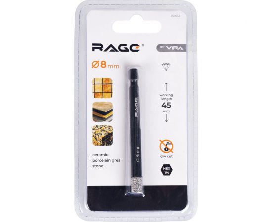 Коронка алмазная по керамограниту 8 мм с шестигранным хвостовиком rage by VIRA 559532 – изображение 5