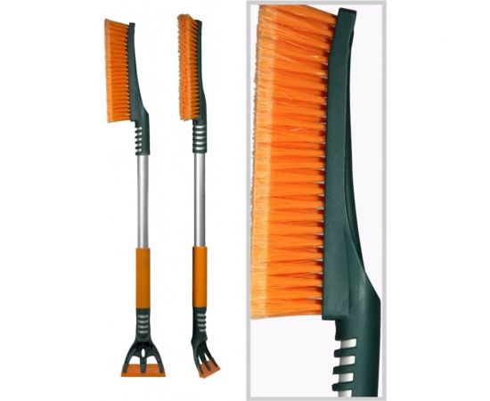 Щетка для снега cо скребком LI-SA поролоновая ручка, расщепленная щетина, оранжево-зеленая (91,5 см) (LS212) 44385 