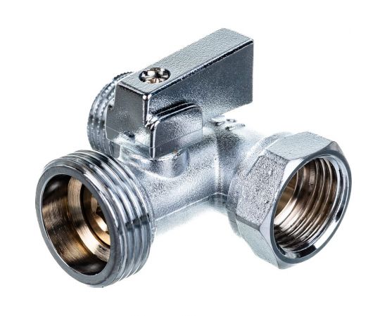 Шаровой кран Uni-Fitt ННВ 1/2"" x 3/4"" х 1/2"", проходной, для стиральных машин, флажок, хром 182C2320 – изображение 4