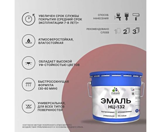 Эмаль MALARE НЦ-132 для металла, по дереву, для минеральных поверхностей, RAL 7035, светло-серый, глянцевая, 10 кг 2038070757218 – изображение 5