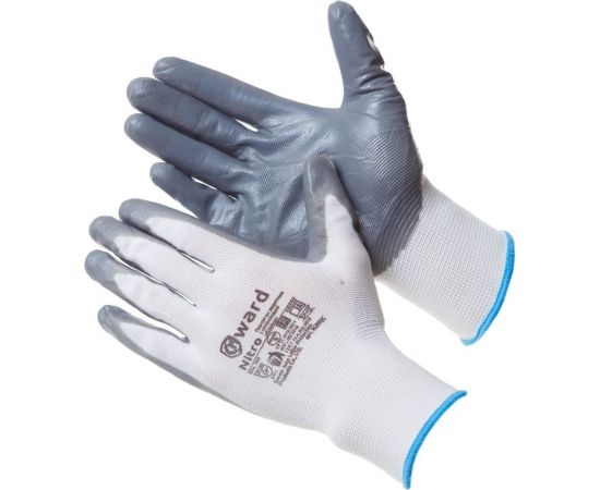 Нейлоновые перчатки нитриловым покрытием Gward Nitro белые с серым, р. XL 12 N2002C/XL 