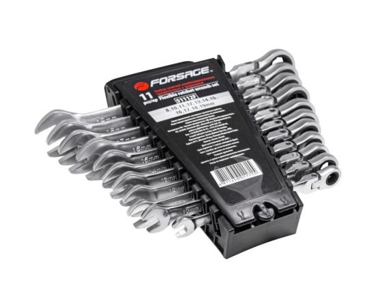 Набор комбинированных трещоточных ключей с шарниром Forsage 11 предметов, в пластиковом держателе F-51112F 
