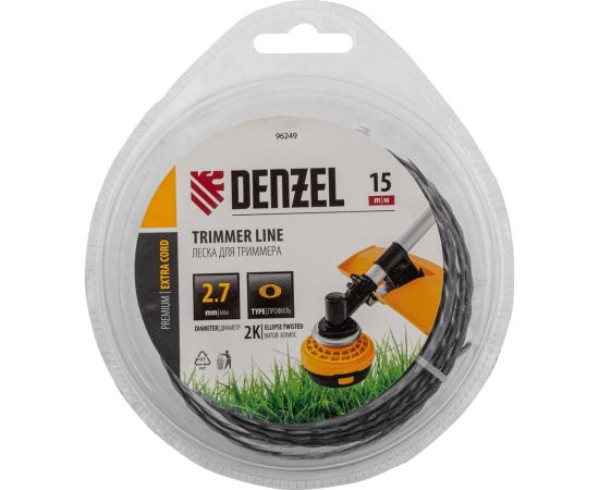 Леска EXTRA CORD двухкомпонентная эллипс, 2.7 мм, 15 м, блистер для триммера Denzel 96249 
