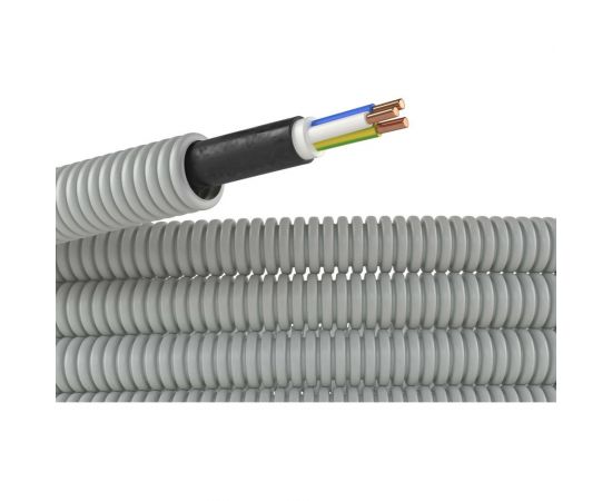 Гибкая гофрированная электротруба ПВХ д.20мм с кабелем ВВГнг(А)-LS 3x1,5мм2 DKC цвет серый, РЭК ГОСТ+, 100м 9L920100 