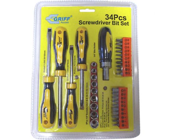 Набор отверток с битами GRIFF 34шт, CrV, магнитные наконечники 031654 