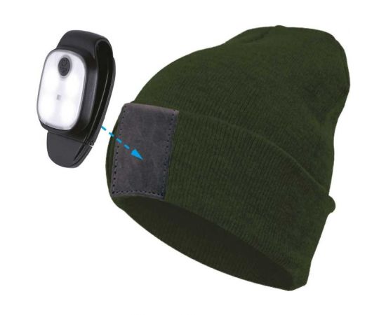Шапка с фонарем КОСМОС хаки, фонарь-клипса съемный KOCHat2_g 