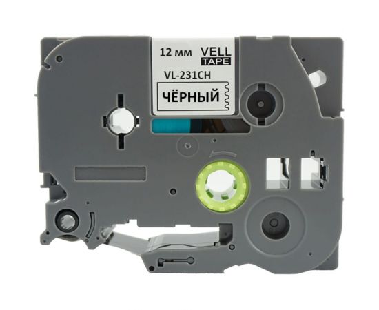Лента Vell VL-231CH (с чипом, 12 мм, черный на белом) для Puty PT-100E/100ECH/Brother D200/E110/ D600/E300/2700/ P700/E550/P900 1350594 