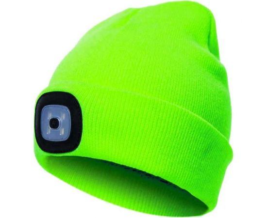 Шапка с фонарем КОСМОС зеленая, универсальный размер, съемный фонарь, 3 уровня яркости KOCHat_g 