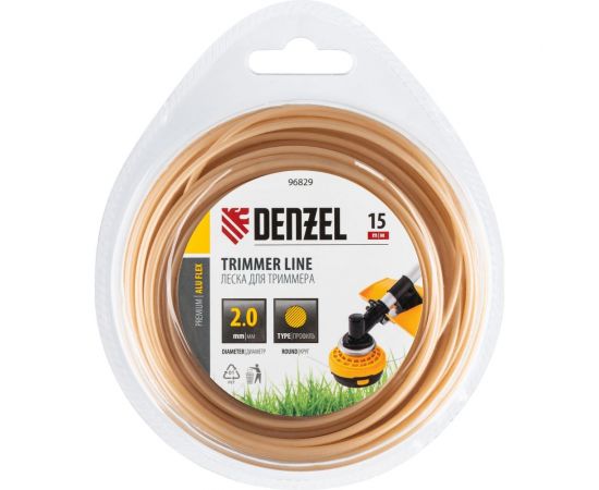 Леска армированная алюминием для триммера ALUFLEX 2 мм, 15 м, блистер, круглая Denzel 96829 