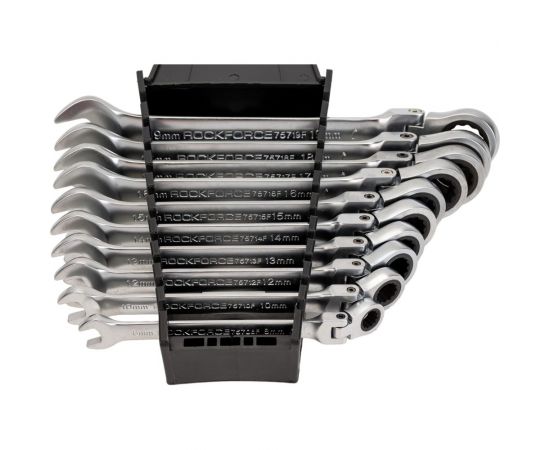 Набор комбинированных трещоточных ключей с шарниром ROCKFORCE 10 предметов RF-51102F – изображение 2