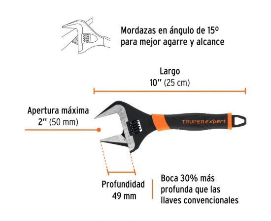 Ключ Truper разводной с узкими губками 250 мм PET-10XA 101035 – изображение 2