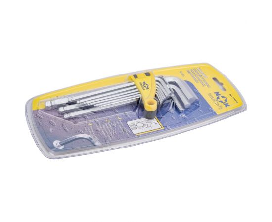 Набор ключей Nox угловых шестигранных имбусовых 9 шт. 1,5-10мм средн. длины, хром-ван. сталь 556910 – изображение 3