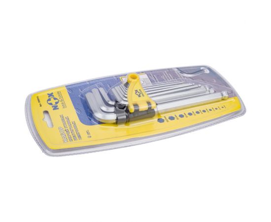 Набор ключей Nox угловых шестигранных имбусовых 9 шт. 1,5-10мм средн. длины, хром-ван. сталь 556910 – изображение 4