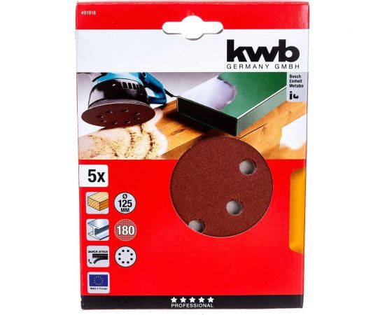 Круг шлифовальный (5 шт; 125 мм; К180) для эксцентриковых шлифмашин KWB 4919-18 – изображение 2