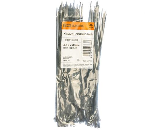 Черный нейлоновый хомут 3,6х250мм 100шт TDM SQ0515-0212 