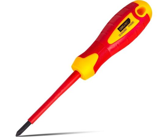 Диэлектрическая крестовая отвертка DELI dl514080 ph1x80мм сертификат vde до 1000в, магнитный наконечник, сталь cr-v, рукоять pp+tpr 110591 