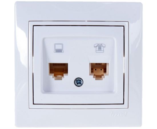 Розетка LEZARD MIRA компьютер+телефон белый с белой вставкой 701-0202-143 
