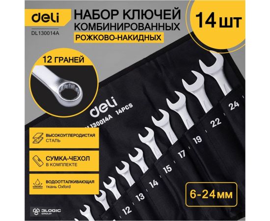 Набор комбинированных гаечных ключей DELI 14 шт. DL130014B 98322 – изображение 16