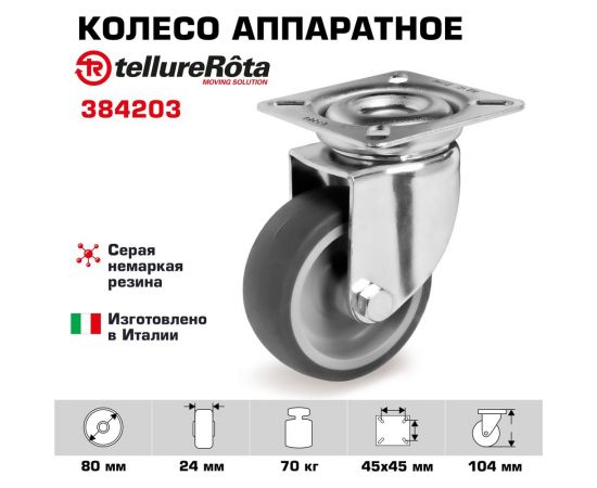 Колесо аппаратное поворотное с панелью (80 мм; 70 кг) Tellure rota 384203 – изображение 2