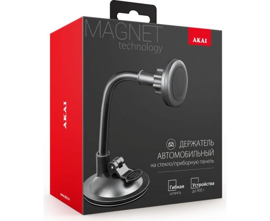 Магнитный автомобильный держатель на торпедо/лобовое стекло AKAI гибкая штанга, черный PM-527MS – изображение 2