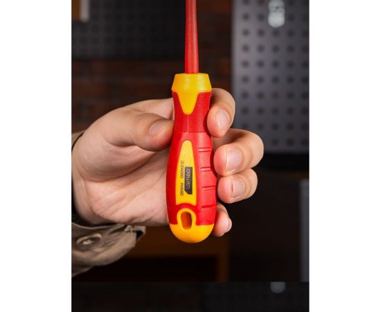 Диэлектрическая крестовая отвертка DELI dl514080 ph1x80мм сертификат vde до 1000в, магнитный наконечник, сталь cr-v, рукоять pp+tpr 110591 – изображение 6