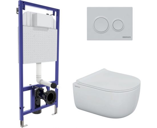 Комплект для монтажа подвесного унитаза Berges: инсталляция novum525, кнопка o1 белая, унитаз ego rimless, сиденье дюропласт okus slim so, микролифт, быстросъем 043250 
