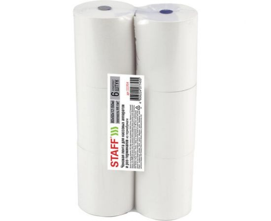 Чековая лента STAFF ТЕРМОБУМ 80мм диам. 56мм, длина 50м, вт.12мм КОМПЛЕКТ 6шт, 44г/м2, Basic 111954 