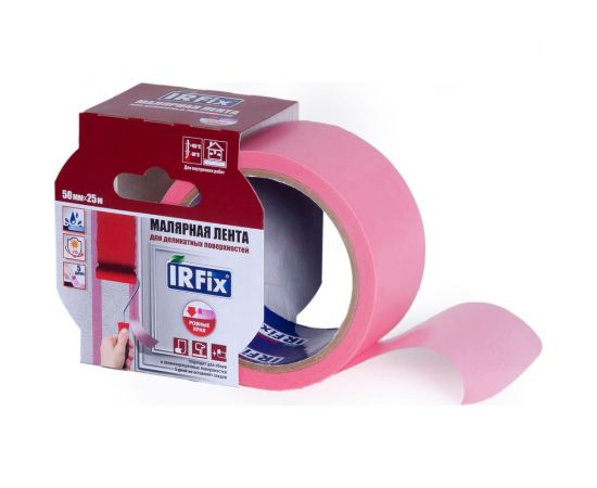Малярная лента для деликатных поверхностей IRFIX EXTRA 50 мм, 25 м, розовая Mr.SiL 30082 