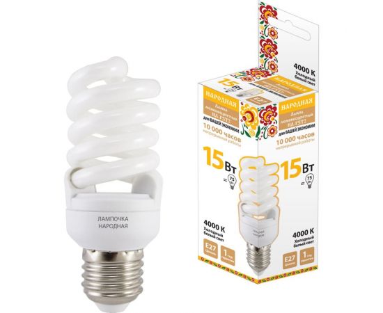 Люминесцентная лампа TDM НЛ-FST2-15 Вт-4000 К–Е27 42х102 мм SQ0347-0009 