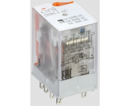 Интерфейсное реле ONI ORM-1 4C 220В AC с LED и тест. кнопкой ORM-1-4C-AC220V-L-B 