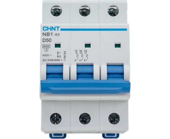 Автоматический модульный выключатель CHINT 3п D 50А 6кА NB1-63 (R) 179722 