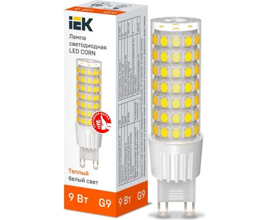 Светодиодная лампа IEK corn капсула 9вт 230в 3000к керамика g9 LLE-CORN-9-230-30-G9 