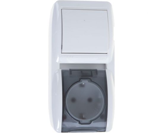 Выключатель и розетка Lezard, NATA, с/з, с крышкой, белый, вертикальный, 710-0200-172 