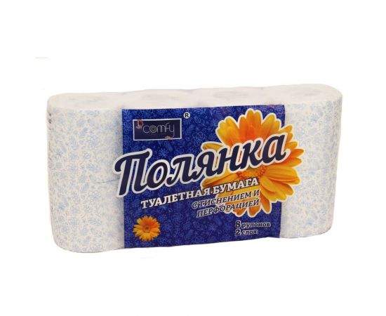Туалетная бумага Сomfy "Полянка" 2 сл. 8 рул./вл.6 1-3199 