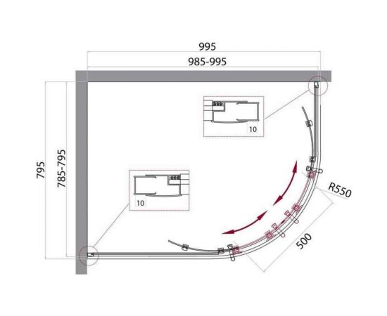 Душевой уголок BelBagno UNO-195-RH-2-100/80-C-Cr – изображение 2