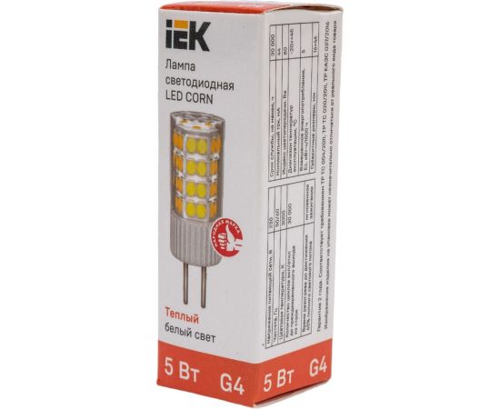 Светодиодная лампа IEK corn капсула 5вт 230в 3000к керамика g4 LLE-CORN-5-230-30-G4 – изображение 2